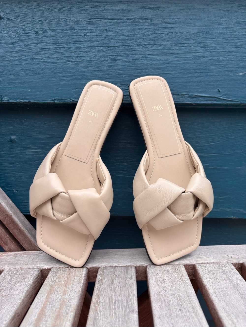 Zara Knot-Detail Slide Sandals - Beige